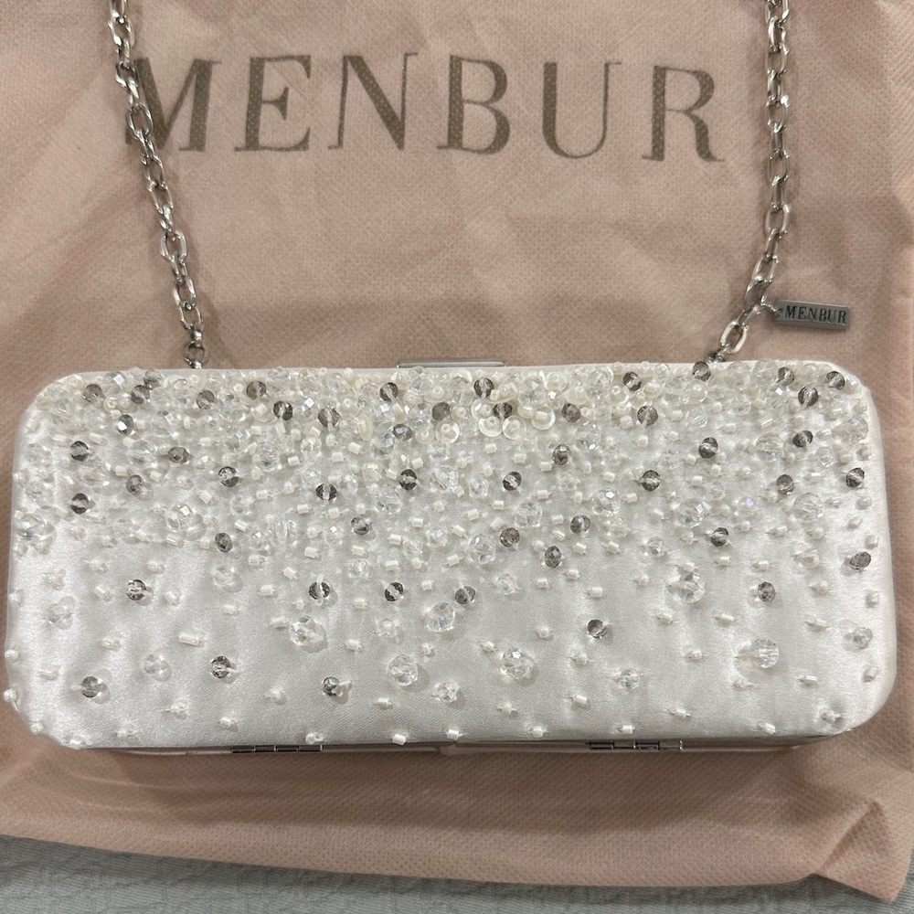 Menbur Vintage White Beaded Clutch with Chain Strap - Picture 4 of 13